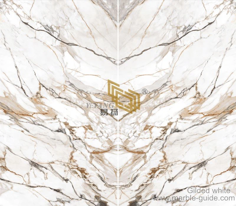Gilded white shiny polished bookmatch