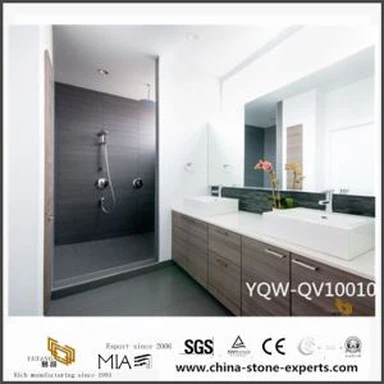 Cheap White Quartz Vanity Tops with Double Sink for Bathroom Decoration