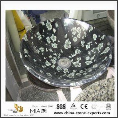 China Black White Peony Marble for Bathroom Floor Checkered Tile and Sink
